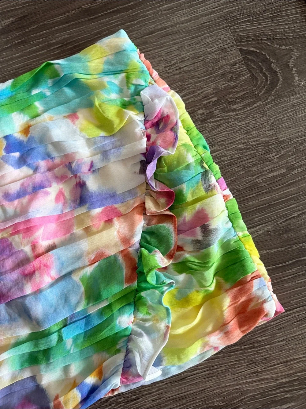 Zara Multicolor Watercolor Ruched Mini Skirt